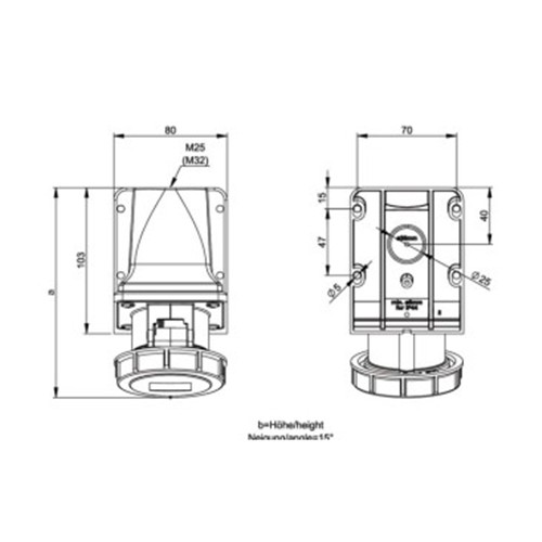Πρίζα τοίχου βιομηχανική θηλυκή 3pin 32A 230VAC IP67 1232-6 PCE