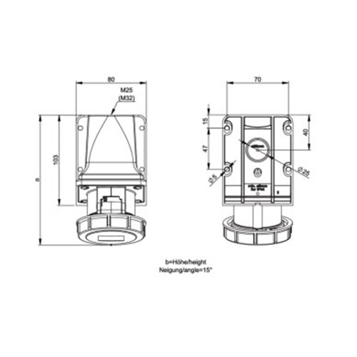 Πρίζα τοίχου βιομηχανική θηλυκή 4pin 16A 400VAC IP67 1142-6 PCE