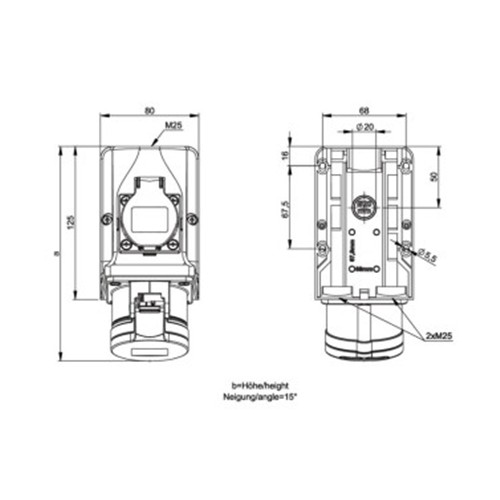 Πρίζα τοίχου βιομηχανική θηλυκή 4pin 16A 400VAC IP44 με πρίζα σούκο 9214-6 PCE