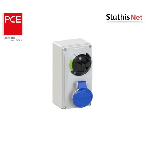 Πρίζα τοίχου βιομηχανική θηλυκή 3pin 16A 230VAC IP44 με διακόπτη και μηχανική μανδάλωση 6113-6 PCE