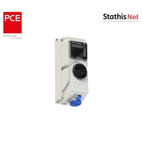 Πρίζα τοίχου βιομηχανική θηλυκή 3pin 16A 230VAC IP44 με διακόπτη και μηχανική μανδάλωση 7613-6 PCE