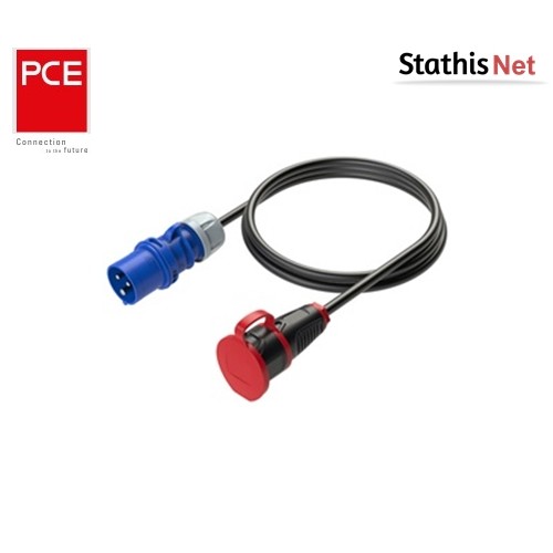 Αντάπτορας φις βιομηχανικό αρσενικό 3pin 16A με καλώδιο 0.8m σε πρίζα θηλυκή σούκο 2pin 16A IP44 9007 PCE