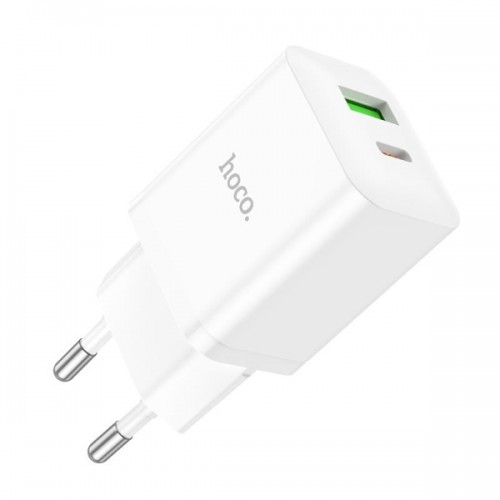 Τροφοδοτικό 230V in -> 1 x USB A + 1 x USB C Out 5V 5A PD20W + QC3.0 λευκό N28 Hoco