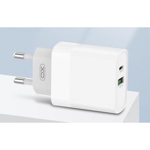 Τροφοδοτικό 230V in -> 1 x USB A + 1 x USB C out 5V QC3.0 port 3.6-6.5V/3A 6.6-9V/2A 9.1-12V/1.5A 3A 20W άσπρο L64 XO