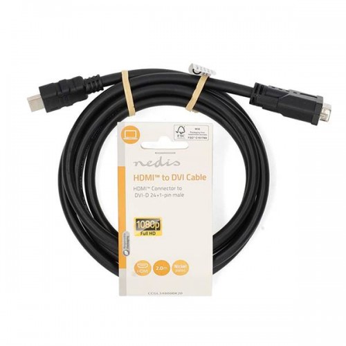 Καλώδιο HDMI αρσενικό -> DVI-D 24+1p αρσενικό + ethernet 2m CCGL34800BK20 Nedis Καλώδιο HDMI αρσενικό -> DVI-D 24+1p αρσενικό + ethernet 2m CCGL34800BK20 Nedis