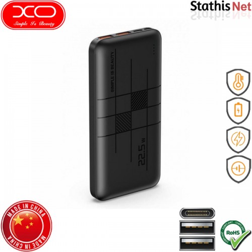 Power bank 10000mAh 22.5W με 2 θύρες USB-A και με θύρα Type-C QC22.5 + PD20W μαύρο PR187 XO