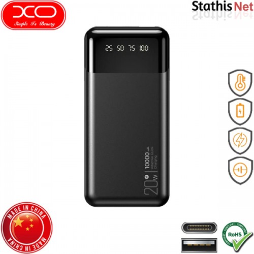 Power bank 10000mAh 20W με θύρα USB-A και θύρα Type-C PD20W+QC18W μαύρο PR191 XO