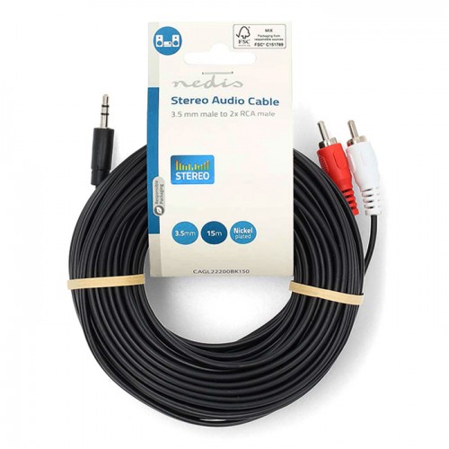 Καλώδιο καρφί 3.5mm stereo αρσενικό -> 2 x RCA αρσενικά 15m CAGL222000BK150 Nedis