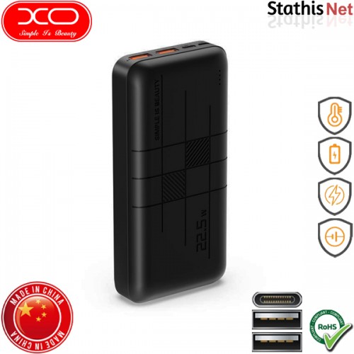 Power bank 20000mAh 22.5W με 2 θύρες USB-A και με θύρα Type-C QC22.5 + PD20W μαύρο PR188 XO