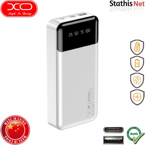 Power bank 20000mAh 20W με θύρα USB-A και θύρα Type-C PD20W+QC18W άσπρο PR192 XO