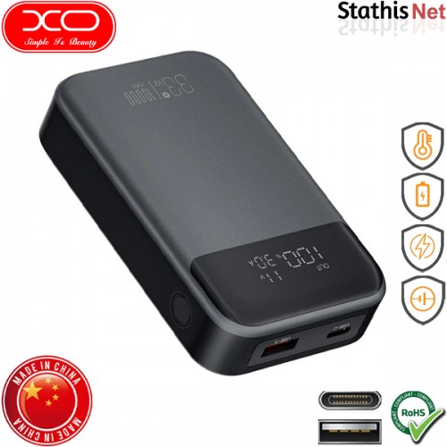 Power bank 10000mAh 33W με θύρα USB-A και θύρα Type-C PD30W+PPS33W μαύρο PR232 XO