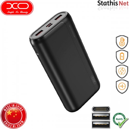 Power bank 20000mAh 22.5W με 2 θύρες USB-A και θύρα Type-C QC20W + PD22.5W μαύρο PR127 XO