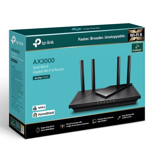 Modem Router AX3000 Dual Band 5 Gigabit Wi-Fi 6 Router Archer AX55 TP-LINK