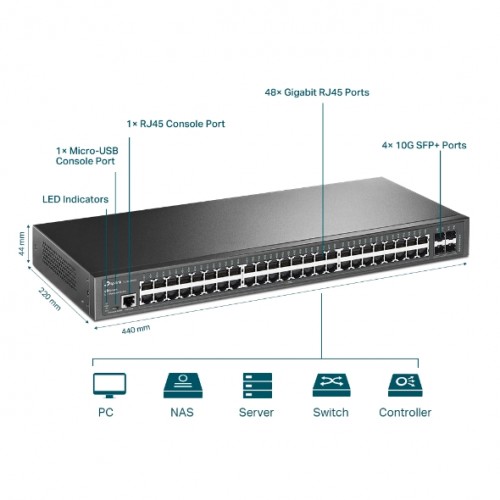Switch 48-Port Gigabit L2+ Managed with 4 10GE SFP+ Slots TL-SG3452X JetStream TP-LINK