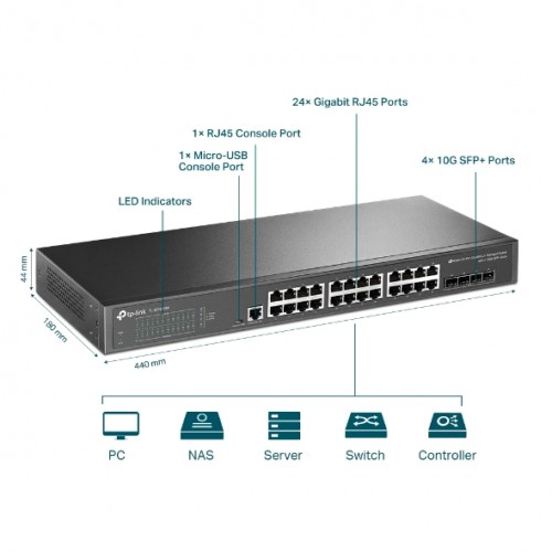 Switch 24-Port SFP L2+ Managed with 4 10GE SFP+ Slots TL-SG3428X JetStream TP-LINK