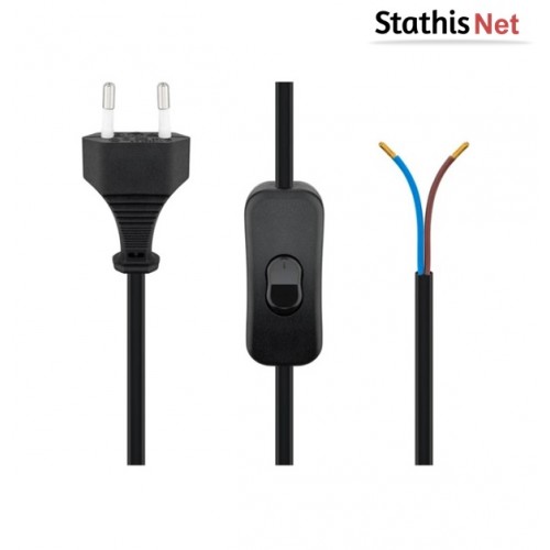 Καλώδιο τροφοδοσίας διπολικό 2x0.75mm² 2m μαύρο με διακόπτη