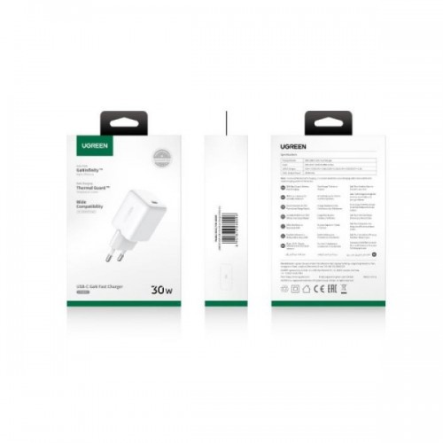Τροφοδοτικό 230V in -> 1x USB C Out GaN 5V 30W + PD3.0 άσπρο 65009 Ugreen