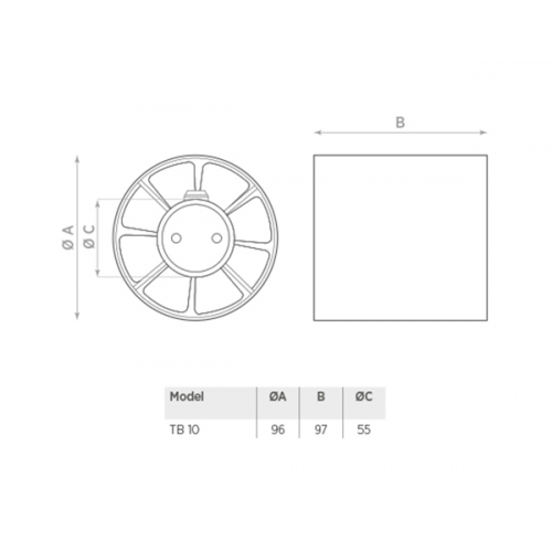 Εξαεριστήρας λουτρού ενδοσωληνιαίος Ø100 mm 10W IPX4 γκρι TB-10 O.ERRE