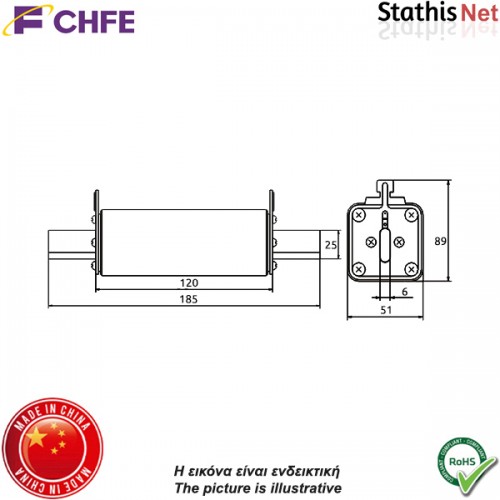 Ασφάλεια μαχαιρωτή φωτοβολταικών 100A 1500V DC gPV H1 CFPV-H1XL CHFE