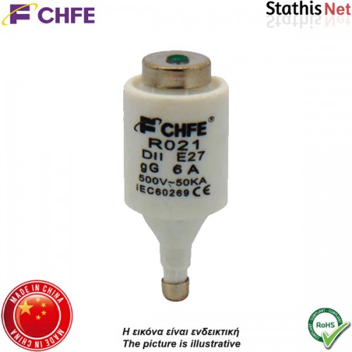 Ασφάλεια φυσίγγιo DIAZED 20x50mm 6Α 500V E27 DII R021-DII CHFE