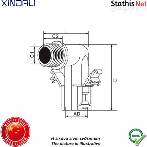 Στυπιοθλίπτης γωνιακός με συγκράτηση IP54 PG-07 μαύρος XINDALI