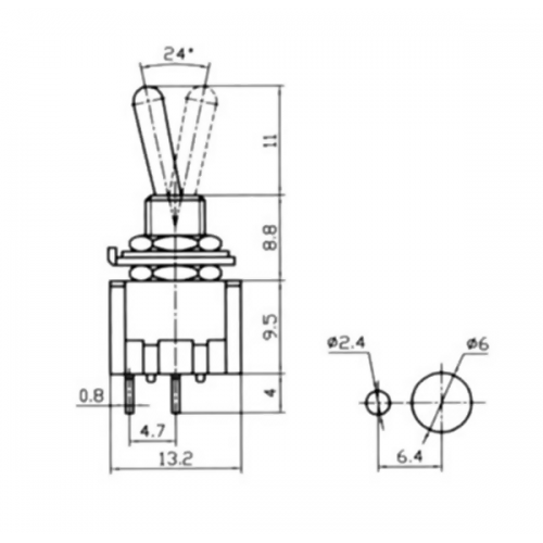 Διακόπτης toggle supermini ON-FF 3A 250V 2P MTS-101-A1 LZ