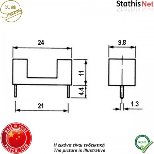 Ασφαλειοθήκη τυπωμένου PCB με καπάκι 5x20mm 6.3A πράσινη S1052-A Shenxiong