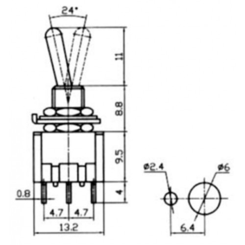 Διακόπτης toggle supermini ON-OFF-ON μονοπολικός 3A 250V 3P MTS-103-A1 LZ