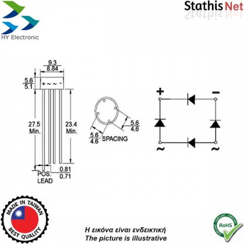 Γέφυρα ανόρθωσης 1.5A 600V στρογγυλή W06MG HY Electronic