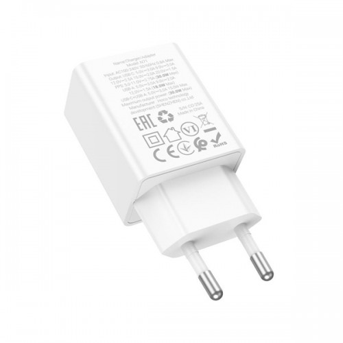 Τροφοδοτικό 230V in -> 1 x USB A + 1 x USB C Out 5V 3A PD30W + QC3.0 λευκό N71 Hoco