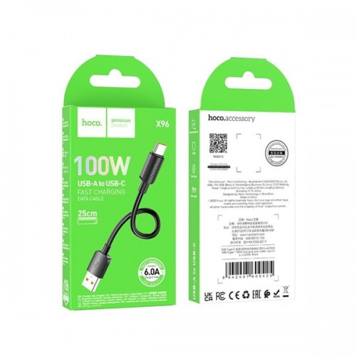 Καλώδιο φόρτισης & συγχρονισμού 3A USB A -> Type C 0.25m full speed μαύρο X96 Hoco