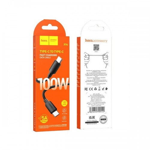 Καλώδιο φόρτισης & συγχρονισμού USB Type C -> Type C 1m 100W 3A full speed μαύρο X96 Hoco