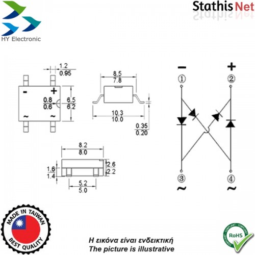 Γέφυρα ανόρθωσης SMT 1.5A 200V DF02S SDIP HY Electronic