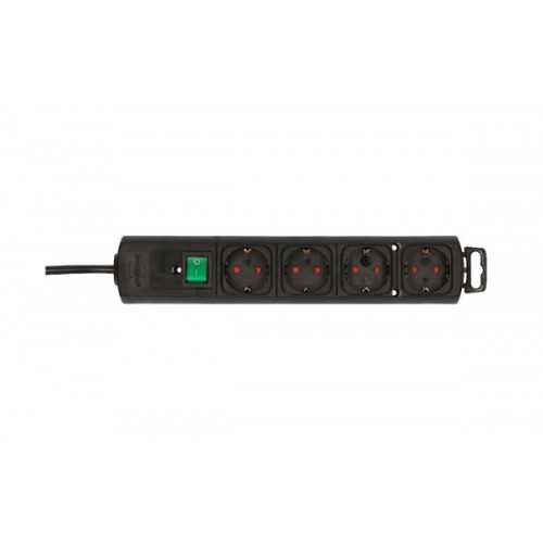 Πολύπριζο 4 σούκο 3x1.5mm² 2m μαύρο με διακόπτη + προστασία 1153100100 Brennenstuhl