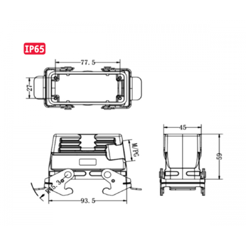 Κάλυμμα προστατευτικό μεταλλικό για heavy-duty connector 16P με μανδάλωση & PG21 H16B-SO/P-2L-PG21 SIB/WVL Κάλυμμα προστατευτικό μεταλλικό για heavy-duty connector 16P με μανδάλωση & PG21 H16B-SO/P-2L-PG21 SIB/WVL