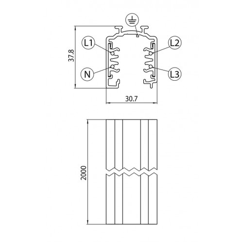 Ράγα τριφασική αλουμινίου μαύρη 2m 9000B-2/B-ST OneTrack