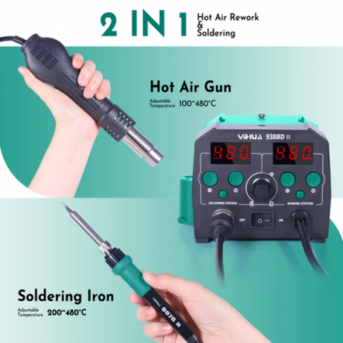 Σταθμός κόλλησης και θερμού αέρα με κολλητήρι, φωτιστικό & μεγεθυντικό φακό αντιστατικός YH-938BD-II YiHua