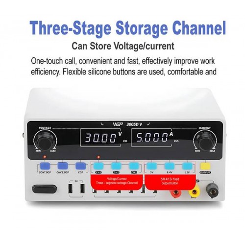 Τροφοδοτικό πάγκου γραμμικό 230V AC -> 0-30V DC 0-5A 150W με 8 x USB & 3 μνήμες YH-3005D-V YiHua