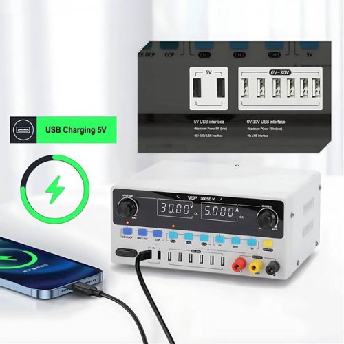 Τροφοδοτικό πάγκου γραμμικό 230V AC -> 0-30V DC 0-5A 150W με 8 x USB & 3 μνήμες YH-3005D-V YiHua