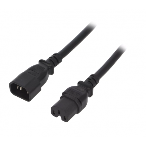 Καλώδιο τροφοδοσίας προέκτασης αρσενικό ίσιο IEC C14 -> θηλυκό ίσιο IEC C15 3x14mm 3m μαύρο