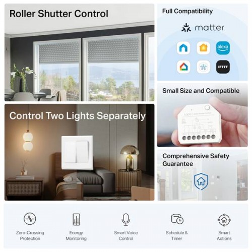 Διακόπτης Smart WiFi module 100-240V χωνευτός 10A διπλός & ρολών Matter Tapo S112 TP-Link