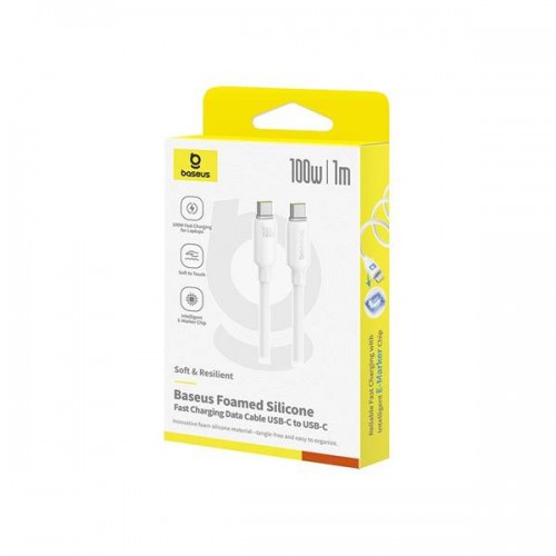 Καλώδιο φόρτισης & συγχρονισμού USB Type C -> Type C 1m 100W 5A PD Quick Charge λευκό αφρώδης σιλικόνη Baseus