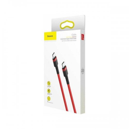 Καλώδιο φόρτισης & συγχρονισμού USB Type C -> Type C 2m 60W 3A PD Quick Charge κόκκινο Cafule Baseus