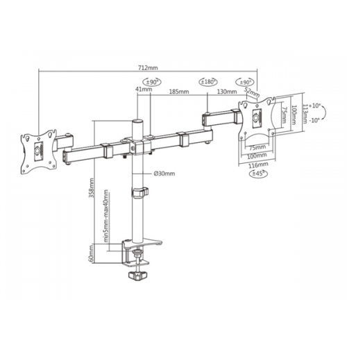 Βάση LCD LED Monitor 17''-27'' διπλή γραφείου LDT24-C024 Brateck