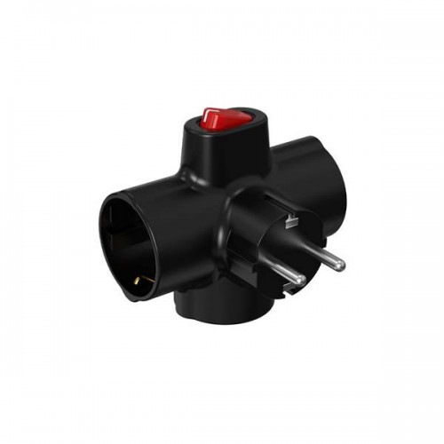 Πολύπριζο αντάπτορας 1 σούκο male -> 3 σούκο θηλυκά σταυρός με προστασία και με διακόπτη on/off μαύρο KF-ZB-01/03K Telco