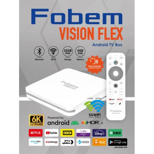 Android TV Box 6K UHD 4GB RAM 32GB ROM Wi-Fi Bluetooth Vision Flex Fobem