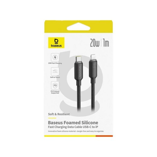 Καλώδιο φόρτισης & συγχρονισμού USB Type C -> Lightning 1m 20W 3A PD Quick Charge μαύρο Foamed Silicone Baseus