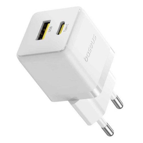 Τροφοδοτικό 230V in -> 1 x USB A + 1 x USB C Out 5V 3A PD20W + QC3.0 λευκό P10111608213 Baseus