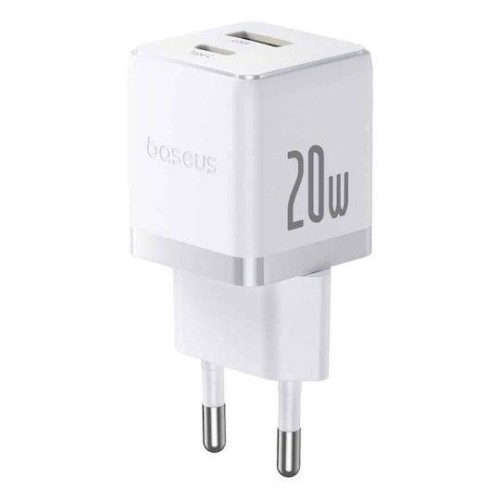 Τροφοδοτικό 230V in -> 1 x USB A + 1 x USB C Out 5V 3A PD20W + QC3.0 λευκό P10111608213 Baseus