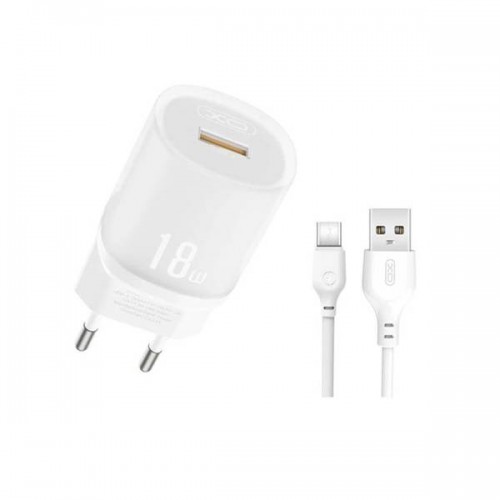 Τροφοδοτικό 230V in -> 1 x USB out QC3.0 port 5V/3A 9V/2A 12V/1.5A 3A 18W λευκό με καλώδιο type-c L157 XO